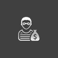Burglar icon in metallic grey color style. People person thief steal vector