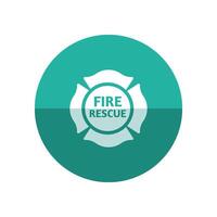 Firefighter emblem icon in flat color circle style. Service fireman coat of arms vector