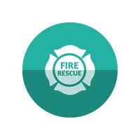 Firefighter emblem icon in flat color circle style. Service fireman coat of arms vector