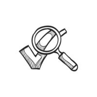 Hand drawn sketch icon magnifier check mark vector