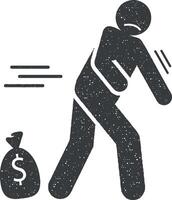 dinero, tacaño icono vector ilustración en sello estilo