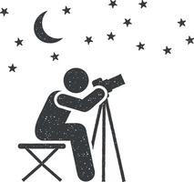 mirador, noche, estrella, noche, fotografía pictograma icono vector ilustración en sello estilo