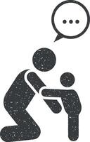 bebé, niño, explicar, hablar icono vector ilustración en sello estilo