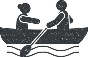 Boat, women, man icon vector illustration in stamp style