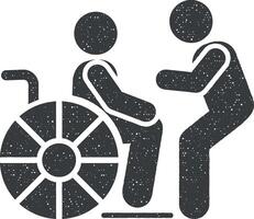 silla de ruedas ayuda minusválido icono vector ilustración en sello estilo
