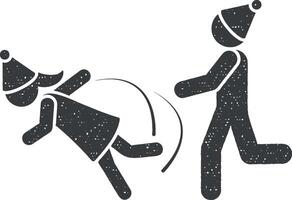niña caídas en nieve icono vector ilustración en sello estilo