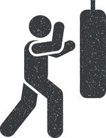 patada boxeo hombre aptitud gimnasio con flecha pictograma icono vector ilustración en sello estilo