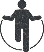 hombre cuerda gimnasio deporte con flecha pictograma icono vector ilustración en sello estilo