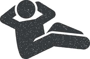 ejercicio gimnasio hombre rutina de ejercicio con flecha pictograma icono vector ilustración en sello estilo