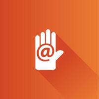 Hand with email flat color icon long shadow vector illustration