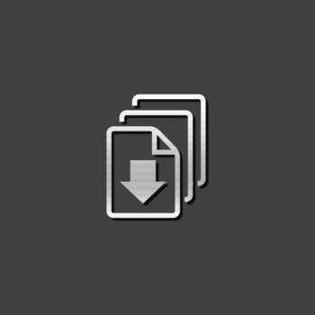Multiple download arrow icon in metallic grey color style. File data retrieve vector