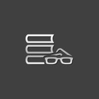 Books and glasses icon in metallic grey color style. Education student library vector