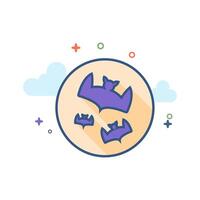 Bats and moon icon flat color style vector illustration