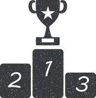 Trophy Cup on prize podium vector icon illustration with stamp effect