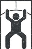 hombre lat derribar gimnasio con flecha pictograma icono vector ilustración en sello estilo