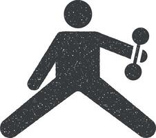 músculo ejercicio Deportes hombre gimnasio con flecha pictograma icono vector ilustración en sello estilo