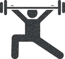 Dumbbells exercise sport weight gym with arrow pictogram icon vector illustration in stamp style