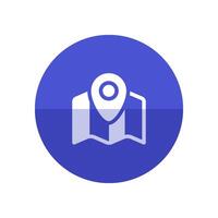 Road map icon with pin location in flat color circle style. vector