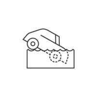 Drowned car icon in thin outline style vector
