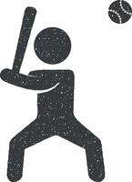 baseball player vector icon illustration with stamp effect