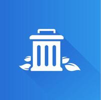 Trash bin flat color icon long shadow vector illustration