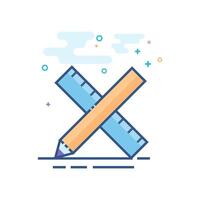 Pencil and ruler icon flat color style vector illustration