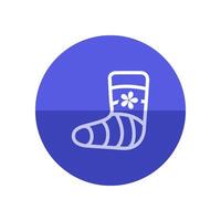 Injured foot icon in flat color circle style. Gypsum cast medical health broken leg vector