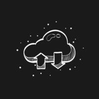 Cloud icon with arrows in doodle sketch illustration vector