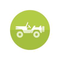 Military vehicle icon in flat color circle style. Offroad 4x4 war country road vector