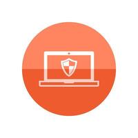 Laptops icon in flat color circle style. Electronic computer network antivirus malware adware virus detection vector