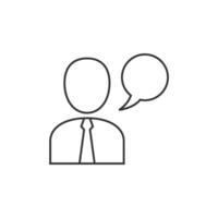 Businessman with talk bubble icon in thin outline style vector