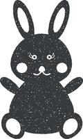 plush bunny toy vector icon illustration with stamp effect