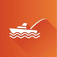 Fishing boat flat color icon long shadow vector illustration