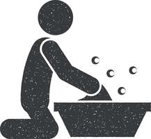 man washing clothes vector icon illustration with stamp effect