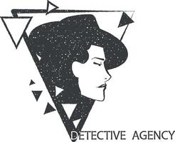 detective woman agency logo vector icon illustration with stamp effect