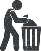 man garbage, throwing vector icon illustration with stamp effect