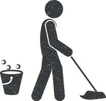 man mopping vector icon illustration with stamp effect