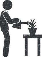 man watering of flower vector icon illustration with stamp effect