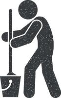 man mopping vector icon illustration with stamp effect