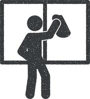 man wiping window vector icon illustration with stamp effect