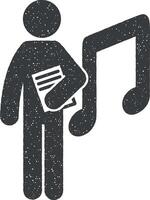 hombre con música la licenciatura vector icono ilustración con sello efecto