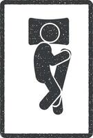 man in an embrace with a pillow vector icon illustration with stamp effect