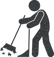 man sweeping vector icon illustration with stamp effect