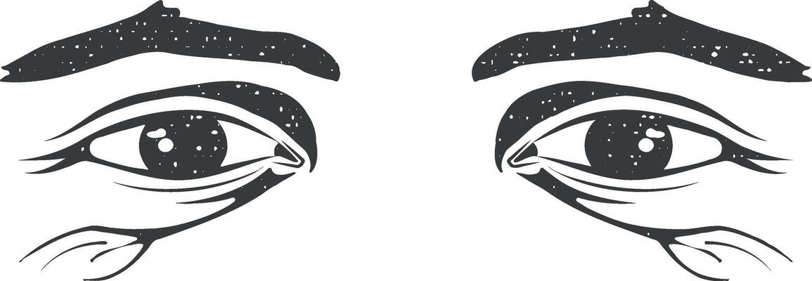 Realistic old man eyes black and white vector icon illustration with stamp effect