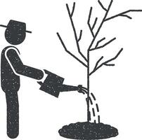 man watering of tree vector icon illustration with stamp effect