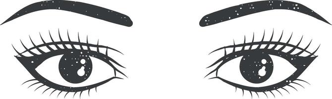 Realistic woman eyes black and white vector icon illustration with stamp effect