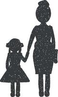 Mother and child vector icon illustration with stamp effect