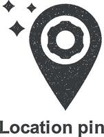 Online marketing, location pin vector icon illustration with stamp effect