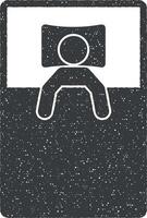 man sleep on back under blanket vector icon illustration with stamp effect