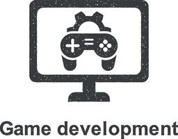 Online marketing, game development vector icon illustration with stamp effect